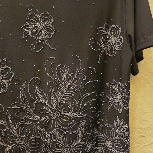 Vintage Y2K Michael K. Beaded Floral Top – Black Sparkle - Picture 5 of 8